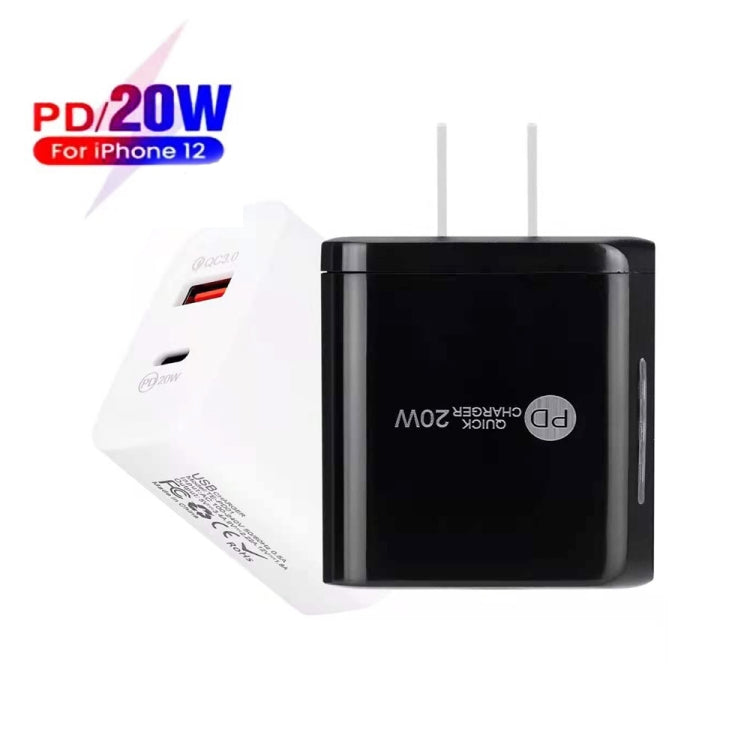 TE-PD01 PD 20W + QC3.0 USB Dual Ports Quick Charger with Indicator Light, US Plug(Black)