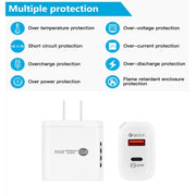 TE-PD01 PD 20W + QC3.0 USB Dual Ports Quick Charger with Indicator Light, US Plug(Black)