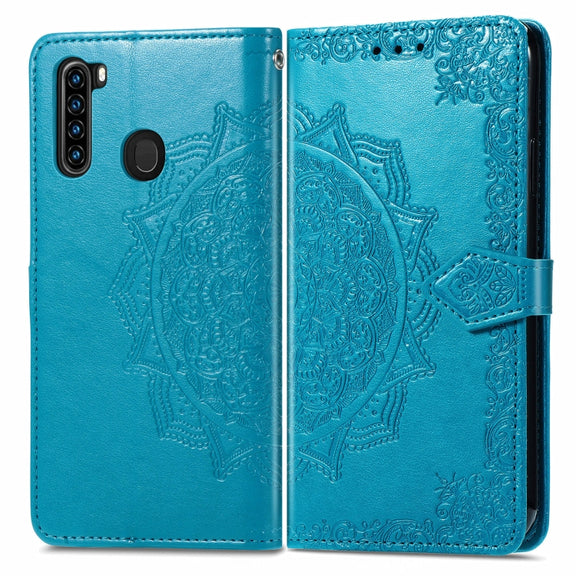 For Blackview A80 Pro Mandala Flower Embossed Horizontal Flip Leather Case with Holder & Three Card Slots & Wallet & Lanyard(Blue)