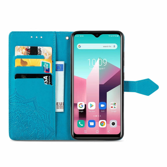 For Blackview A80 Pro Mandala Flower Embossed Horizontal Flip Leather Case with Holder & Three Card Slots & Wallet & Lanyard(Blue)