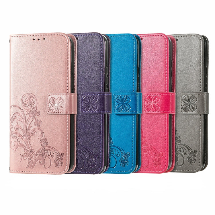 For  Doogee X96 Pro Four-leaf Clasp Embossed Buckle Mobile Phone Protection Leather Case with Lanyard & Card Slot & Wallet & Bracket Function(Gray)