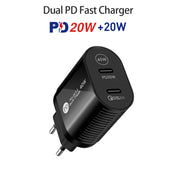 40W Dual Port PD / Type-C Fast Charger for iPhone / iPad Series, US Plug(Black)