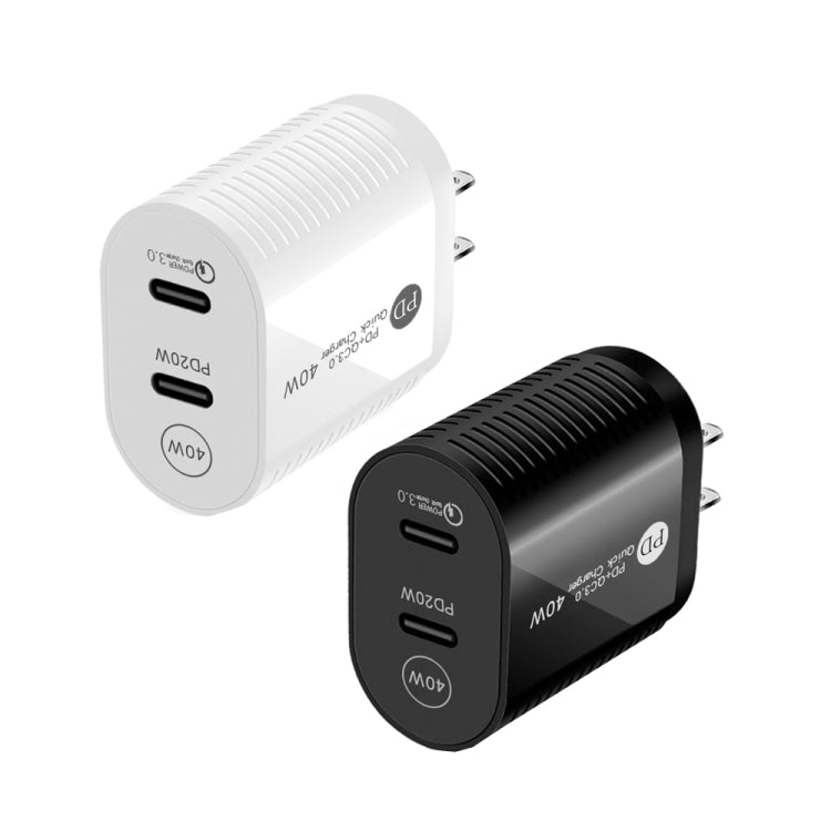 40W Dual Port PD / Type-C Fast Charger for iPhone / iPad Series, US Plug(Black)