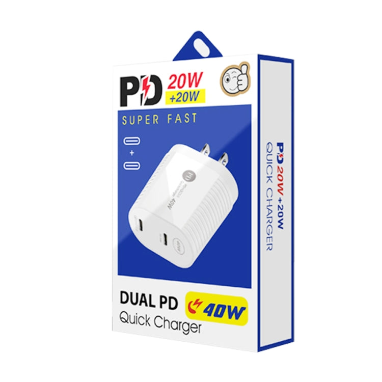 40W Dual Port PD / Type-C Fast Charger for iPhone / iPad Series, US Plug(Black)