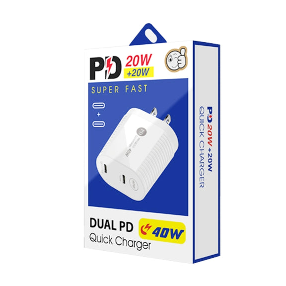 40W Dual Port PD / Type-C Fast Charger for iPhone / iPad Series, US Plug(Black)