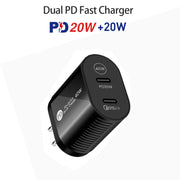 40W Dual Port PD / Type-C Fast Charger with Type-C to 8 Pin Data Cable, US Plug(Black)