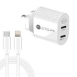 40W Dual Port PD / Type-C Fast Charger with Type-C to 8 Pin Data Cable, UK Plug(White) - free shipping - PMC TechLife - Order now!