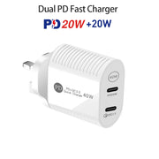40W Dual Port PD / Type-C Fast Charger with Type-C to 8 Pin Data Cable, UK Plug(White)