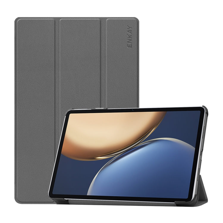 For Honor Tablet V7 Pro ENKAY Custer Texture Horizontal Flip PU+PC Leather Case with Three-folding Holder & Sleep / Wake-up Function(Grey)