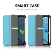 For iPad mini 2024 / mini 6 ENKAY Custer Texture Horizontal Flip PU+TPU Leather Tablet Case with Three-folding Holder & Sleep / Wake-up Function & Pen Holder(Dark Blue)