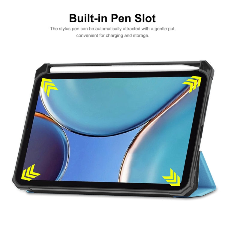 For iPad mini 2024 / mini 6 ENKAY Custer Texture Horizontal Flip PU+TPU Leather Tablet Case with Three-folding Holder & Sleep / Wake-up Function & Pen Holder(Dark Blue)