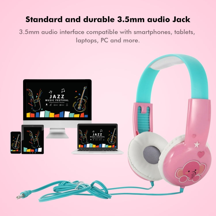 KID101 Portable Cute Children Learning Wired Headphone(Pink Green)