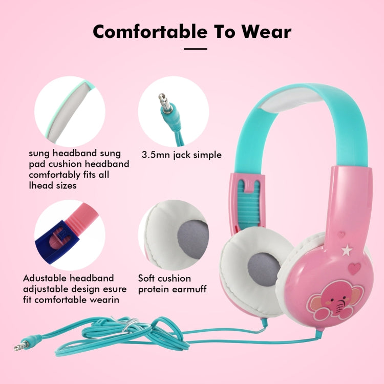 KID101 Portable Cute Children Learning Wired Headphone(Pink Green)