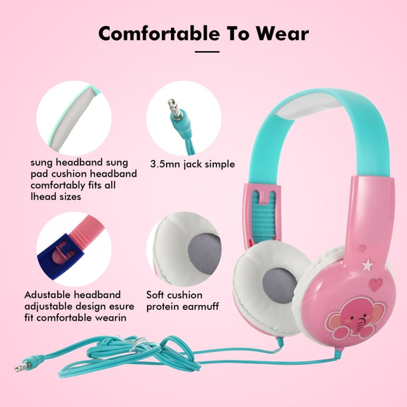 KID101 Portable Cute Children Learning Wired Headphone(Pink Green)