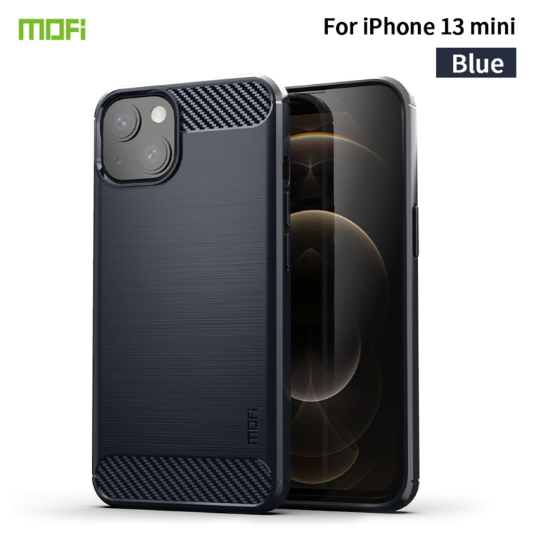 For iPhone 13 mini MOFI Gentleness Series Brushed Texture Carbon Fiber Soft TPU Case  (Blue)