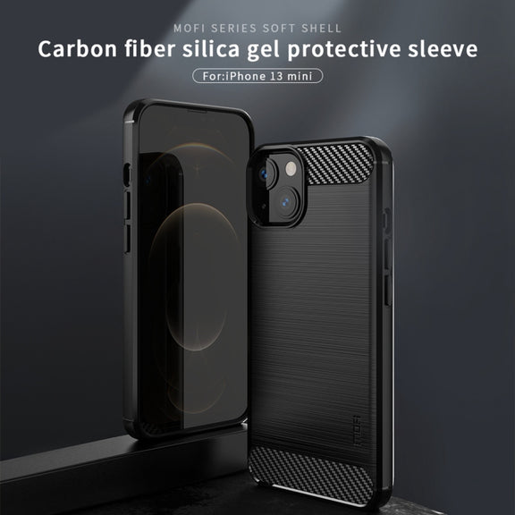 For iPhone 13 mini MOFI Gentleness Series Brushed Texture Carbon Fiber Soft TPU Case  (Gray)