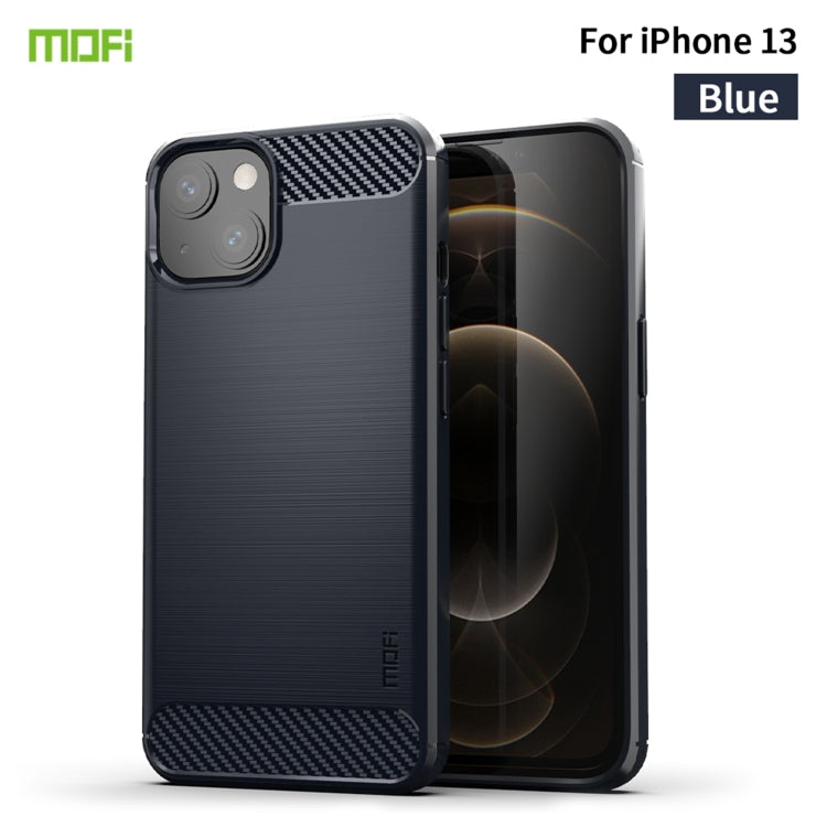 For iPhone 13 MOFI Gentleness Series Brushed Texture Carbon Fiber Soft TPU Case (Blue)