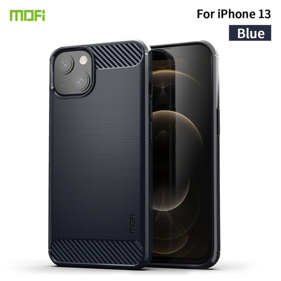 For iPhone 13 MOFI Gentleness Series Brushed Texture Carbon Fiber Soft TPU Case (Blue)