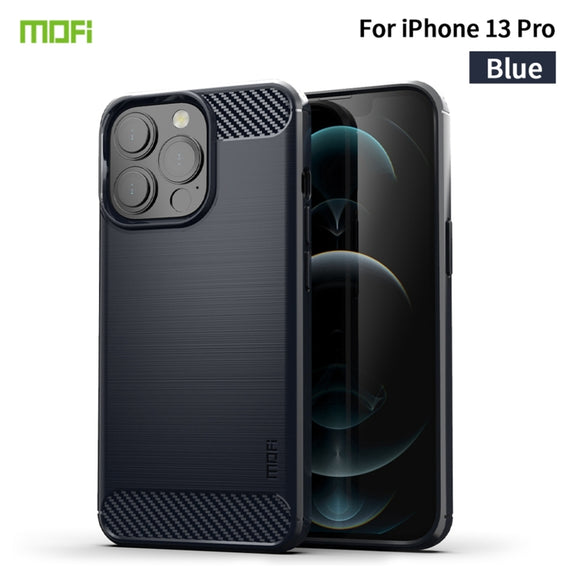 For iPhone 13 Pro MOFI Gentleness Series Brushed Texture Carbon Fiber Soft TPU Case  (Blue)