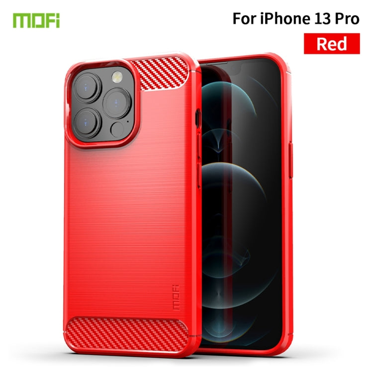 For iPhone 13 Pro MOFI Gentleness Series Brushed Texture Carbon Fiber Soft TPU Case  (Red)
