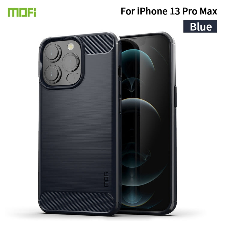 For iPhone 13 Pro Max MOFI Gentleness Series Brushed Texture Carbon Fiber Soft TPU Case  (Blue)