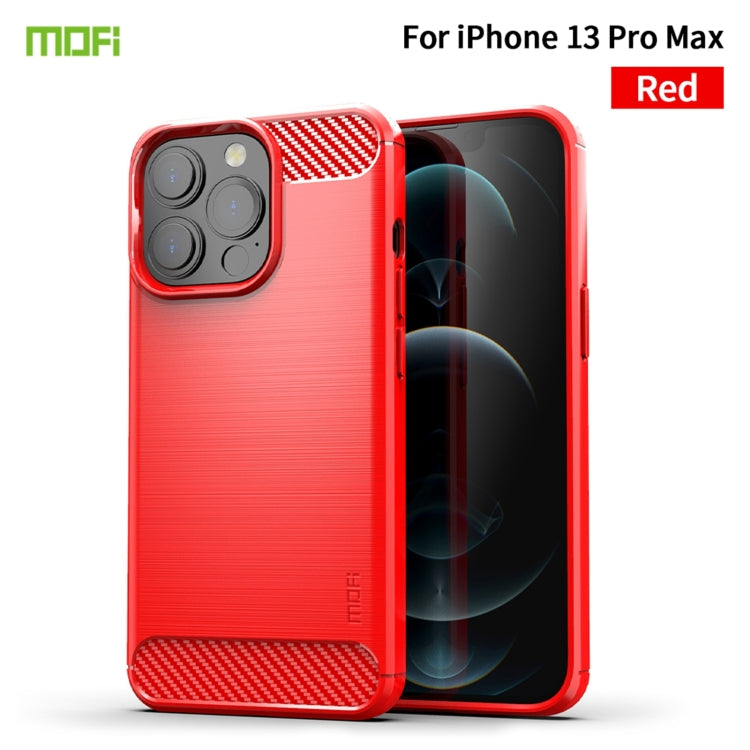 For iPhone 13 Pro Max MOFI Gentleness Series Brushed Texture Carbon Fiber Soft TPU Case  (Red)