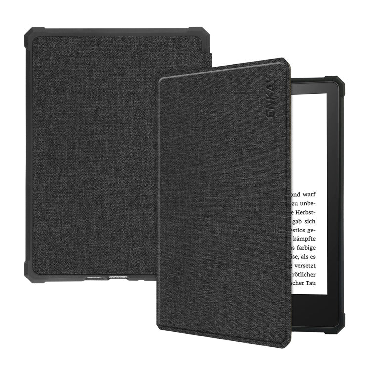 For Amazon Kindle Paperwhite 5 2021 ENKAY Solid Color Denim Texture Horizontal Flip Leather Tablet Case with Sleep / Wake-up Function(Black)