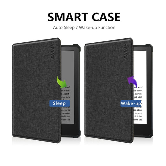 For Amazon Kindle Paperwhite 5 2021 ENKAY Solid Color Denim Texture Horizontal Flip Leather Tablet Case with Sleep / Wake-up Function(Black)