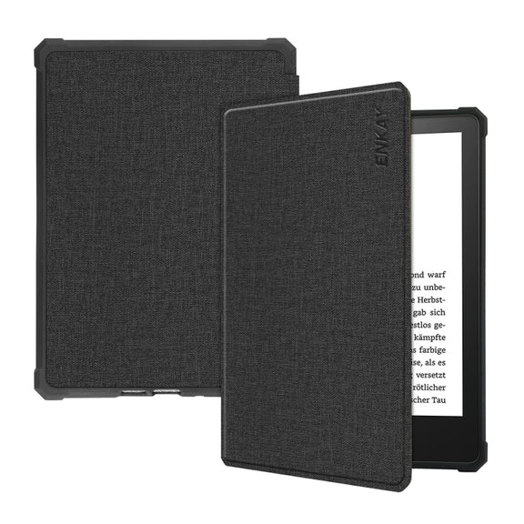 For Amazon Kindle Paperwhite 5 2021 ENKAY Solid Color Denim Texture Horizontal Flip Leather Tablet Case with Sleep / Wake-up Function(Black)