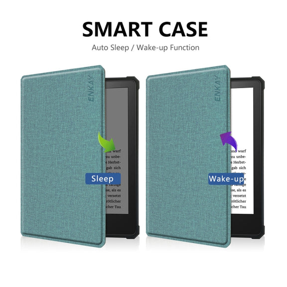 For Amazon Kindle Paperwhite 5 2021 ENKAY Solid Color Denim Texture Horizontal Flip Leather Tablet Case with Sleep / Wake-up Function(Green)