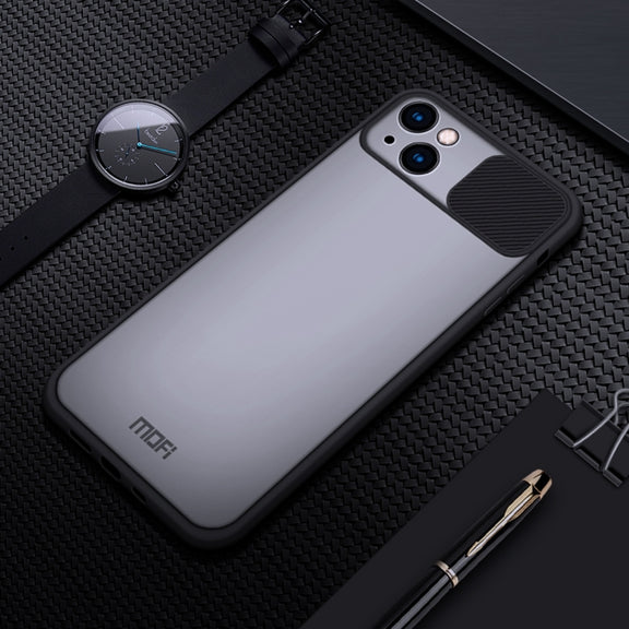 For iPhone 13 MOFI Translucent Frosted PC + TPU Phone Case(Black)