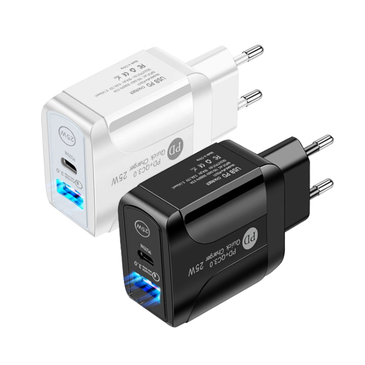 PD25W USB-C / Type-C + QC3.0 USB Dual Ports Fast Charger, EU Plug(Black)