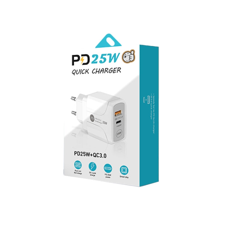 PD25W USB-C / Type-C + QC3.0 USB Dual Ports Fast Charger, EU Plug(Black)