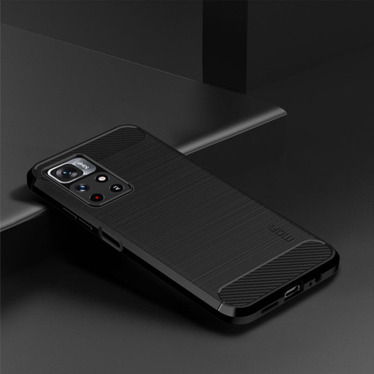 For Xiaomi Redmi Note11 / Poco M4 Pro 5G MOFI Gentleness Series Brushed Texture Carbon Fiber Soft TPU Phone Case(Black)
