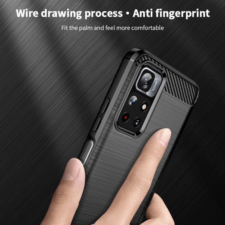 For Xiaomi Redmi Note11 / Poco M4 Pro 5G MOFI Gentleness Series Brushed Texture Carbon Fiber Soft TPU Phone Case(Black)