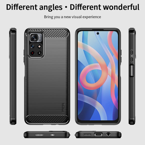 For Xiaomi Redmi Note11 / Poco M4 Pro 5G MOFI Gentleness Series Brushed Texture Carbon Fiber Soft TPU Phone Case(Red)