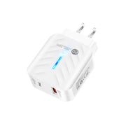 PD03 20W Type-C + QC3.0 USB Charger with Indicator Light, US Plug(White)