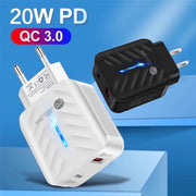 PD03 20W Type-C + QC3.0 USB Charger with Indicator Light, US Plug(White)