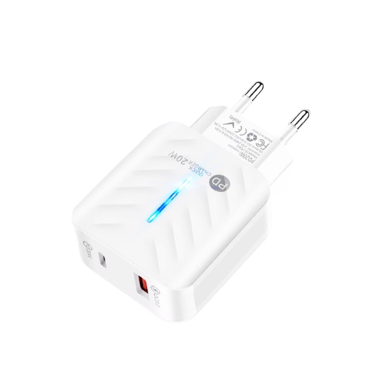 PD03 20W Type-C + QC3.0 USB Charger with Indicator Light, EU Plug(White)