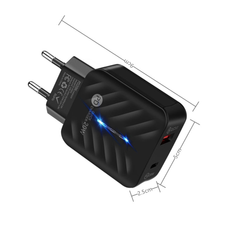 PD03 20W Type-C + QC3.0 USB Charger with Indicator Light, EU Plug(White)