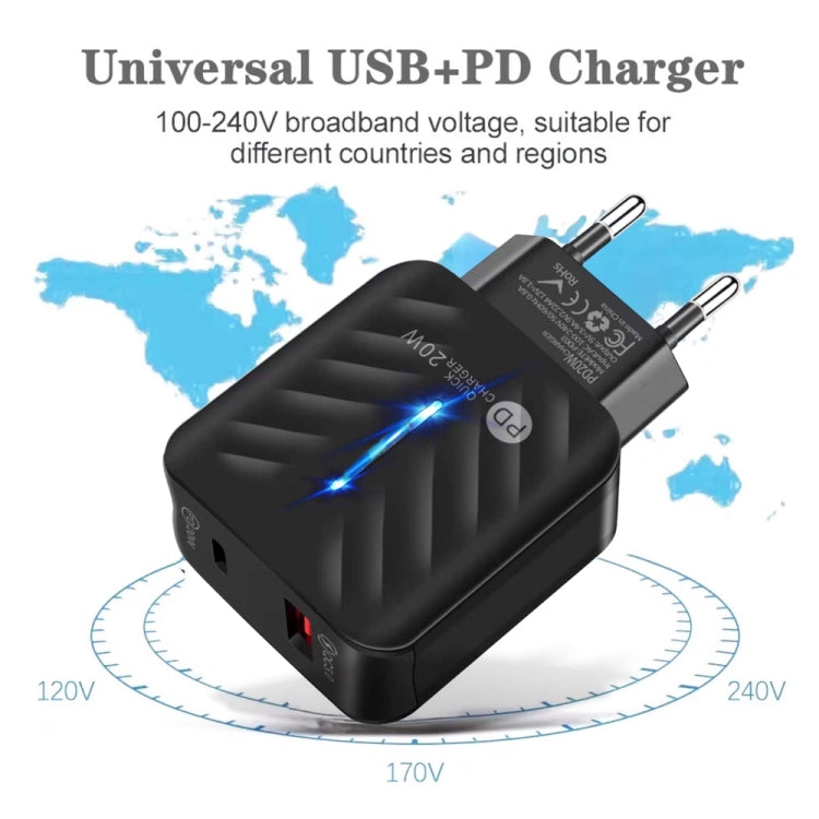 PD03 20W Type-C + QC3.0 USB Charger with Indicator Light, EU Plug(White)