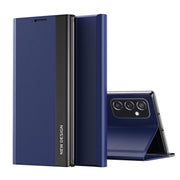 For Samsung Galaxy A73 5G Side Electroplated Magnetic Flip Leather Case with Holder(Dark Blue)