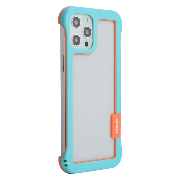 For iPhone 12 Pro Max ENKAY Frameless Hollow PC Case + Glass Film(Blue)