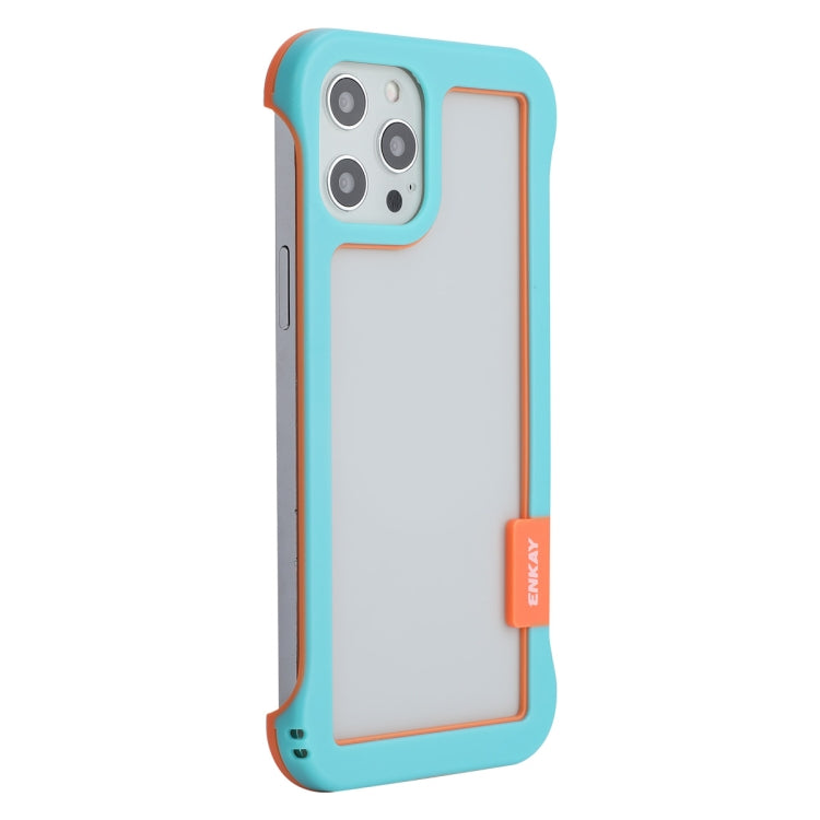 For iPhone 12 Pro Max ENKAY Frameless Hollow PC Case + Glass Film(Blue)