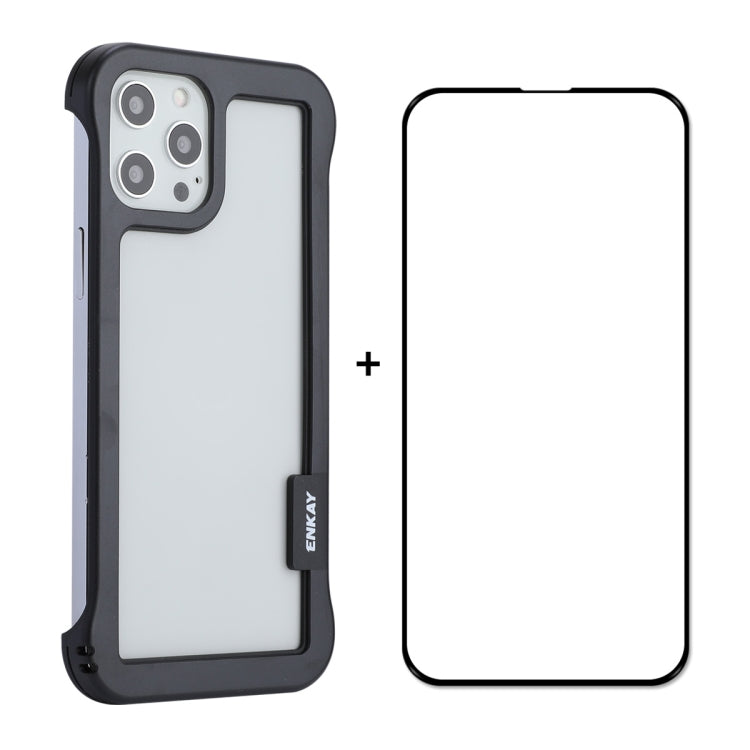 For iPhone 12 / 12 Pro ENKAY Frameless Hollow PC Case + Glass Film(Black)