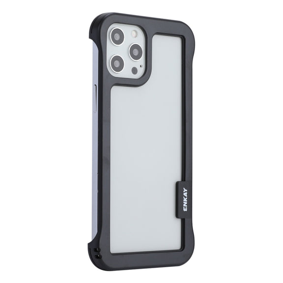 For iPhone 12 / 12 Pro ENKAY Frameless Hollow PC Case + Glass Film(Black)