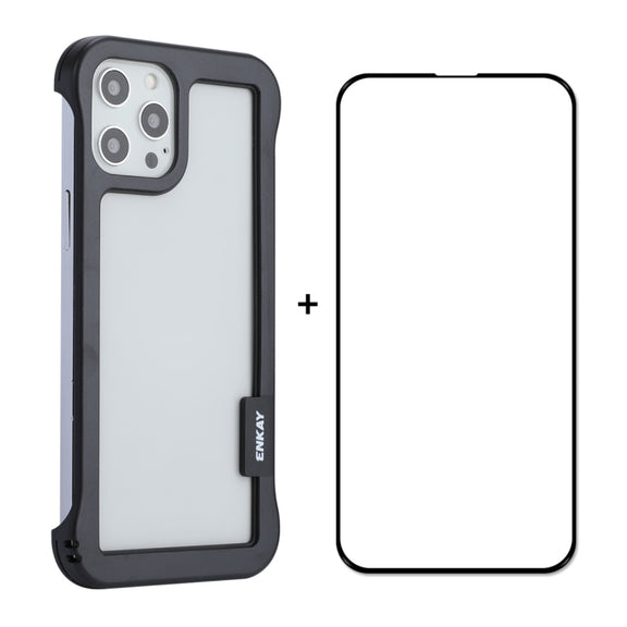 For iPhone 12 / 12 Pro ENKAY Frameless Hollow PC Case + Glass Film(Black)