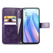 For OPPO Reno7 5G Four-leaf Clasp Embossed Buckle Leather Phone Case(Purple)