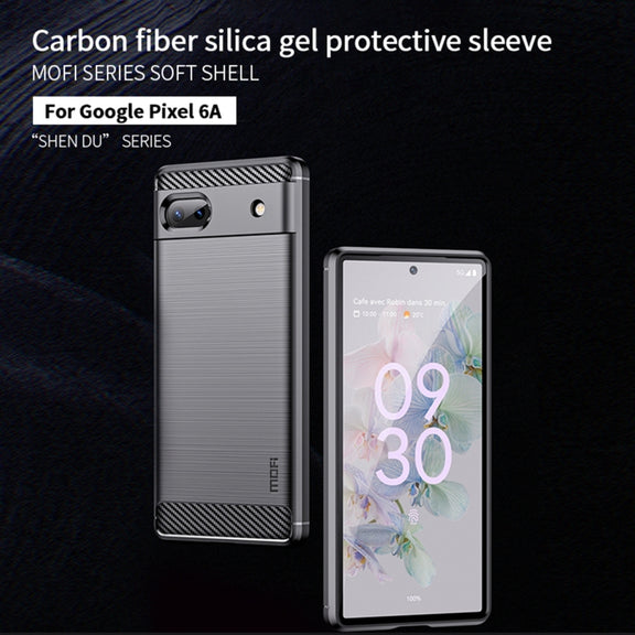 For Google Pixel 6A MOFI Gentleness Brushed Carbon Fiber Soft TPU Case(Black)