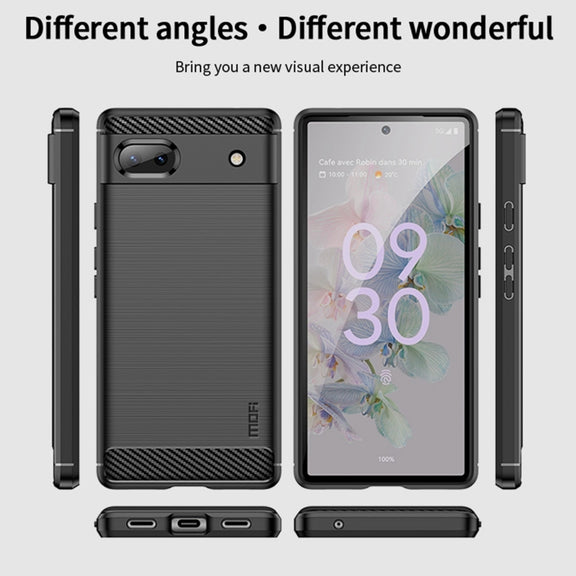 For Google Pixel 6A MOFI Gentleness Brushed Carbon Fiber Soft TPU Case(Black)